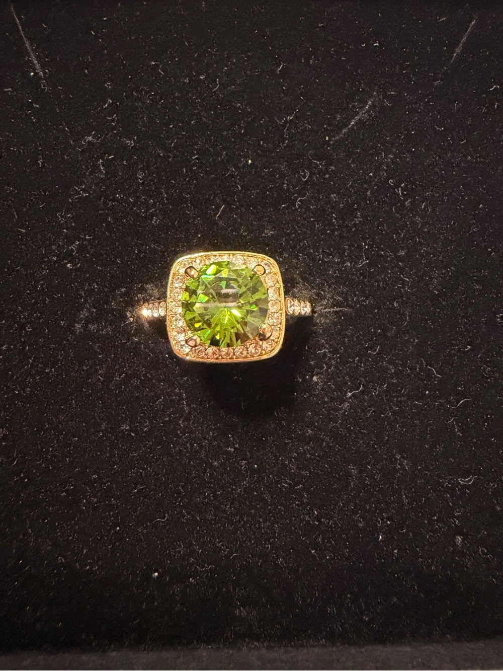 Green Crystal Halo Ring Gold Tone Stainless Steel.